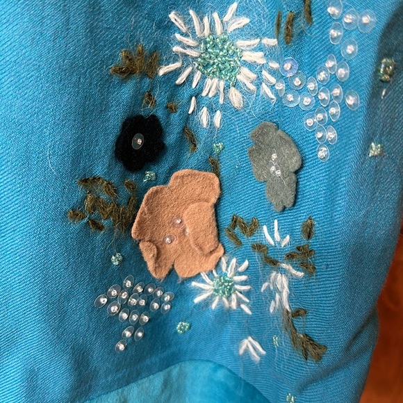 Anthropologie Plenty Tracy Reese Appliqué Wool Lined Turquoise Skirt - L - Picture 3 of 8